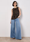 Batik Leaf Print Vest Top, Black, large