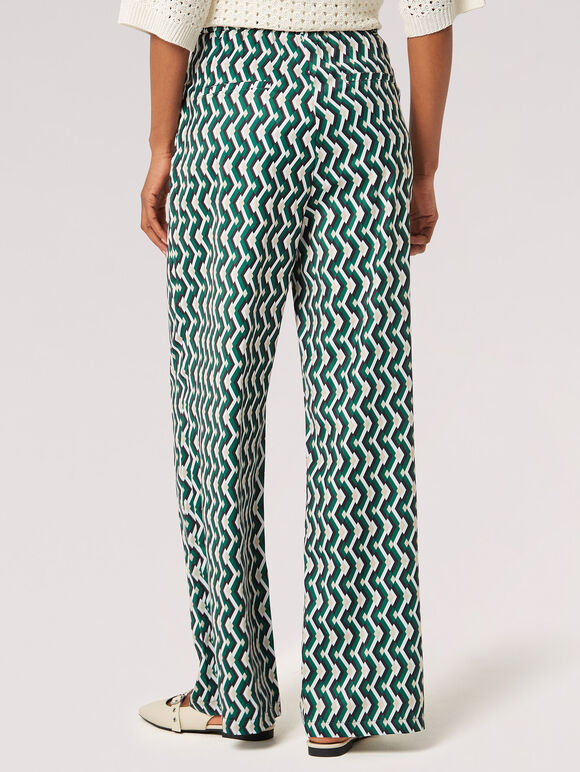 Geometric Satin Palazzo Trousers, Green, large