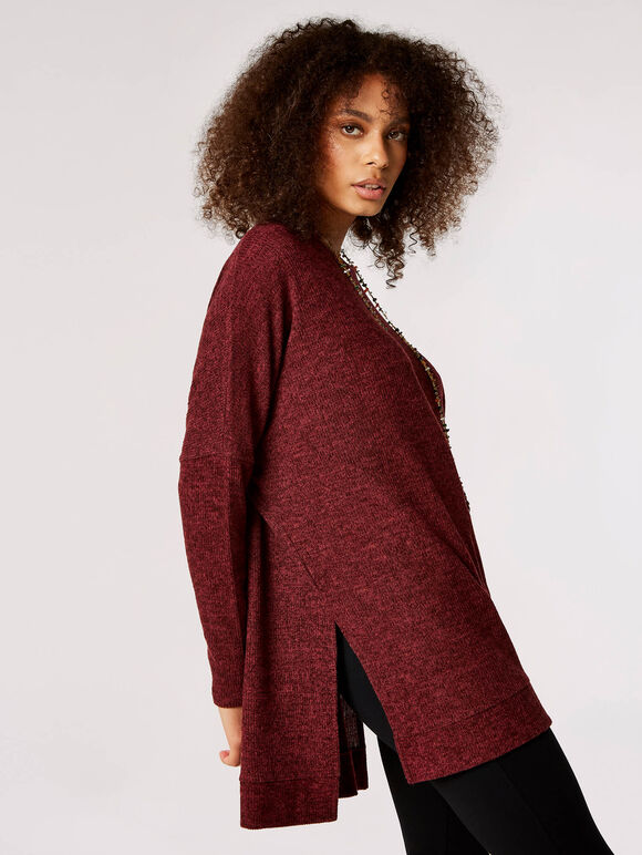 Ribbed Side Split Top, Burgundy, large