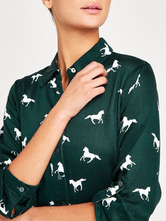 Horse Print Skater Dress, Green, large