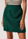 Tweed Fringe Mini Skirt, Green, large