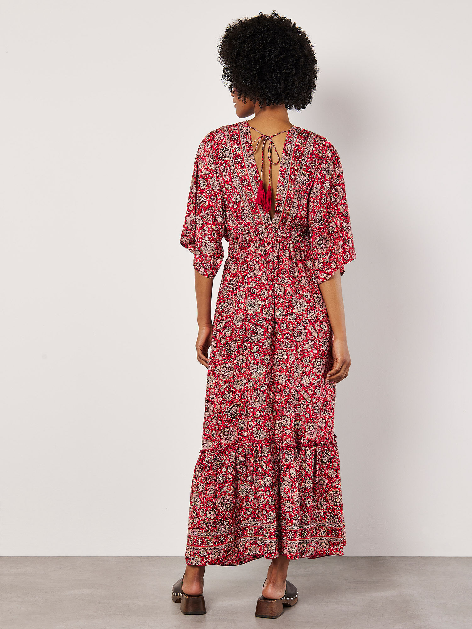 Foil Floral Paisley Satin Maxi Dress Apricot Clothing