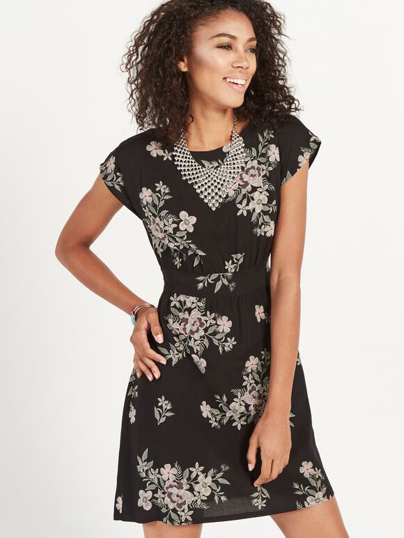 Folk Floral Tea Dress, Green, large