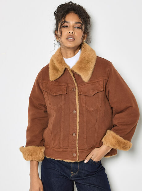 Faux Fur Lined Denim Jacket