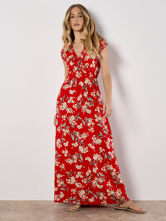 Jasmine Floral Wrap Maxi Dress, Red, large