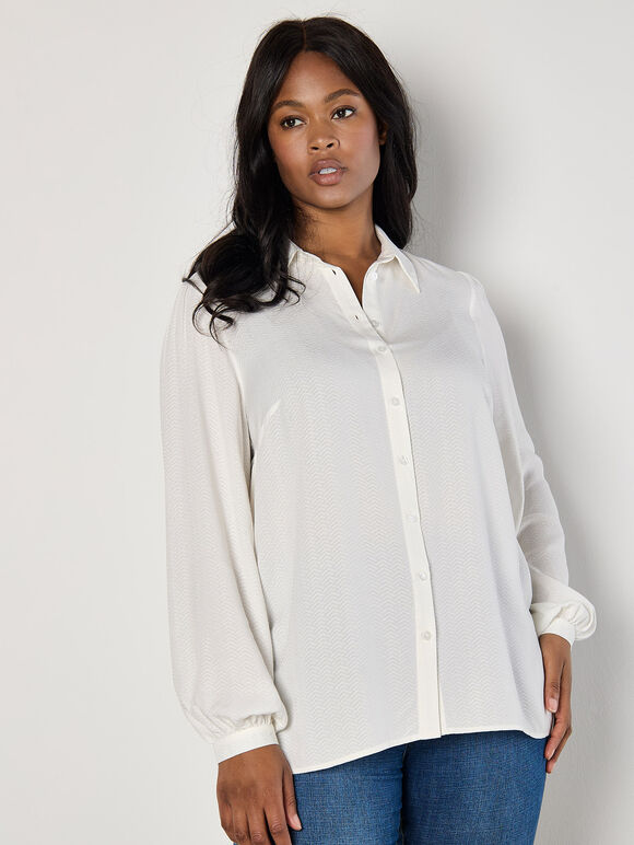 Curve Chevron Textured Shirt, Cream, large