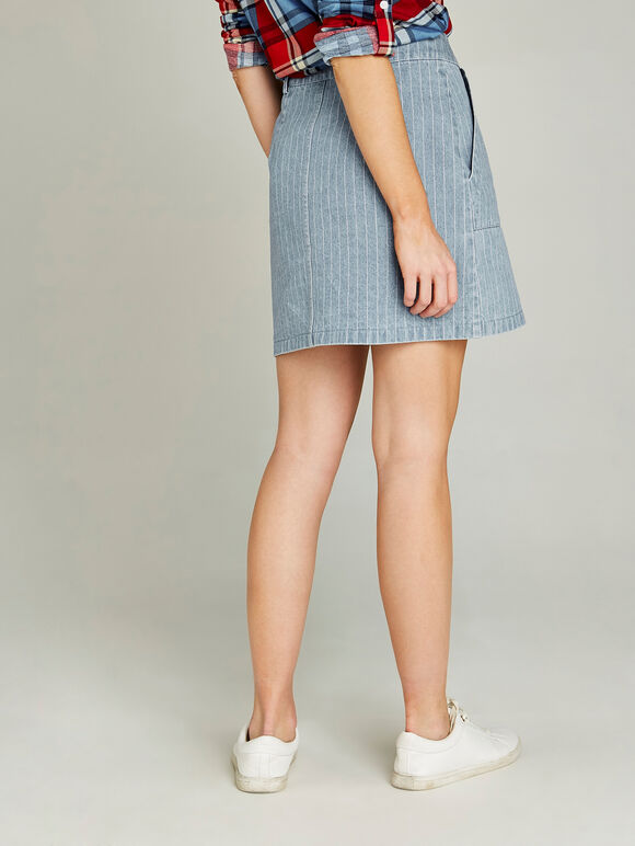 Blue Pinstripe Mini Skirt, Blue, large