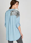 Blue Leopard Print Patchwork Shirt, Blue, large