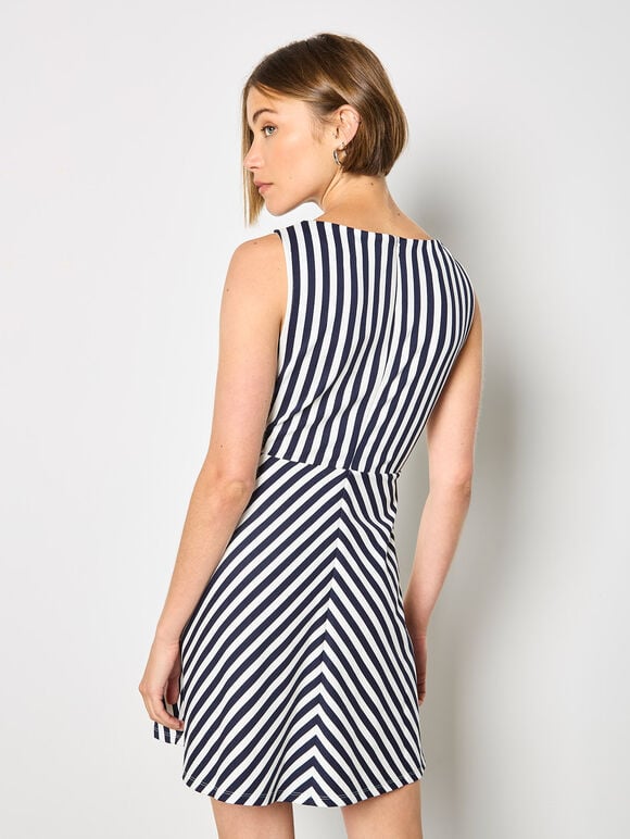 Stripe Jersey Knit Mini Dress, Navy, large
