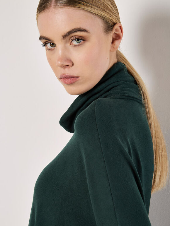 Roll Neck Soft Touch Oversized Top, Green, large