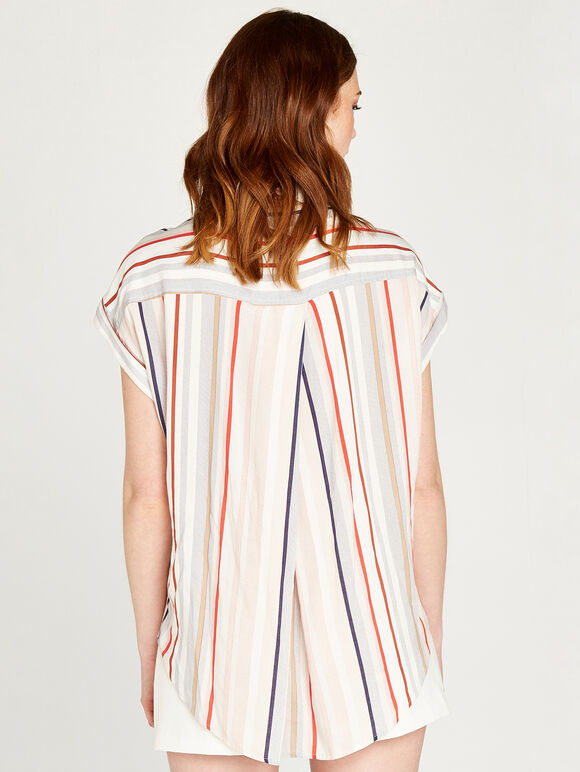 Dotted Stripe Back Pleat Shirt, Cream, large