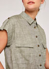 Linen Utility Dress, Khaki, large