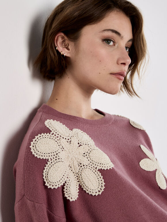 Crochet Daisies Jumper, Pink, large