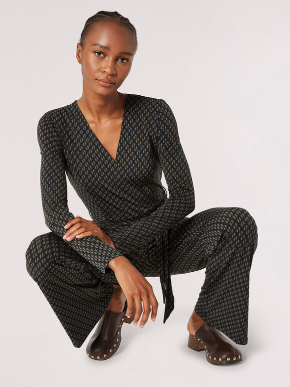 Teardrop Wrap Jersey Jumpsuit, Green, large