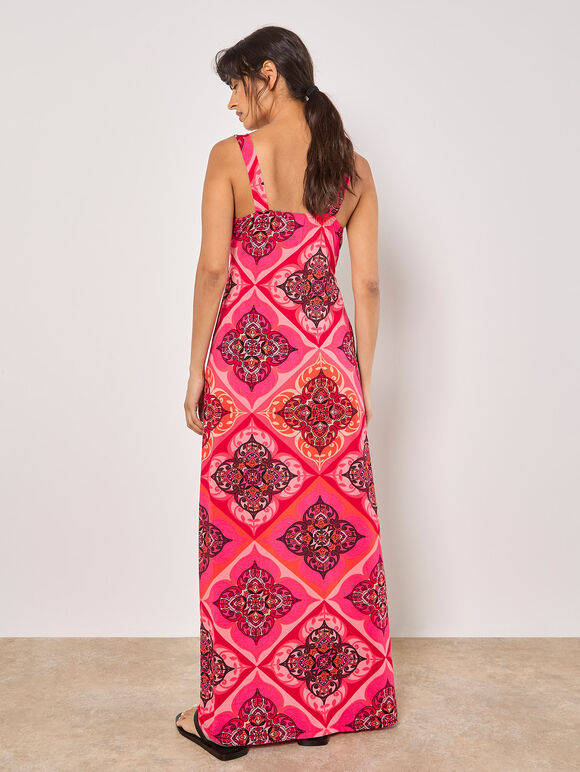 Tile Print Jersey Maxi Dress, Red, large