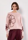 Large Embroidered Flowers Jumper, Pink, large