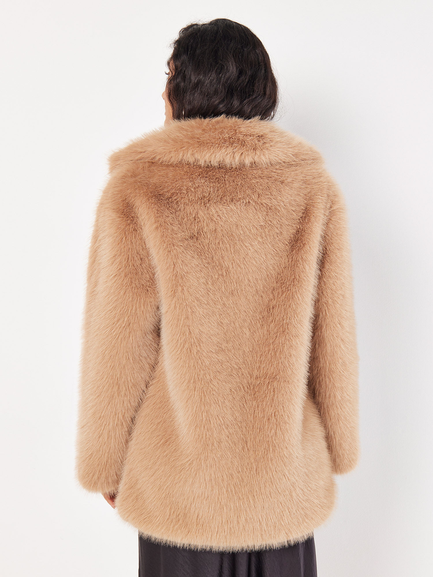 Soft Faux Fur Zipped Jacket Apricot Clothing