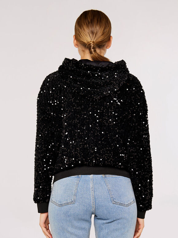 Sequin Bomber Jacket, Black, large