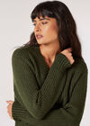 Ribbed Knit Jumper Mini Dress, Green, large