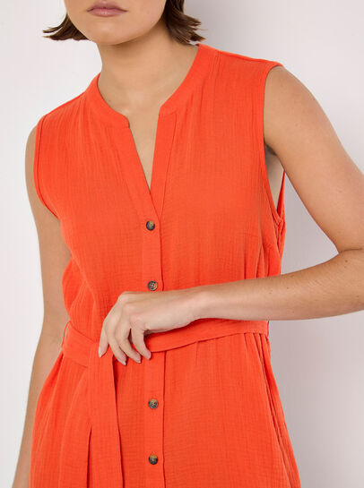 Textured Cotton Button Down Mini Dress