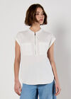 Zip Front Patch Pocket Top, Cream, large