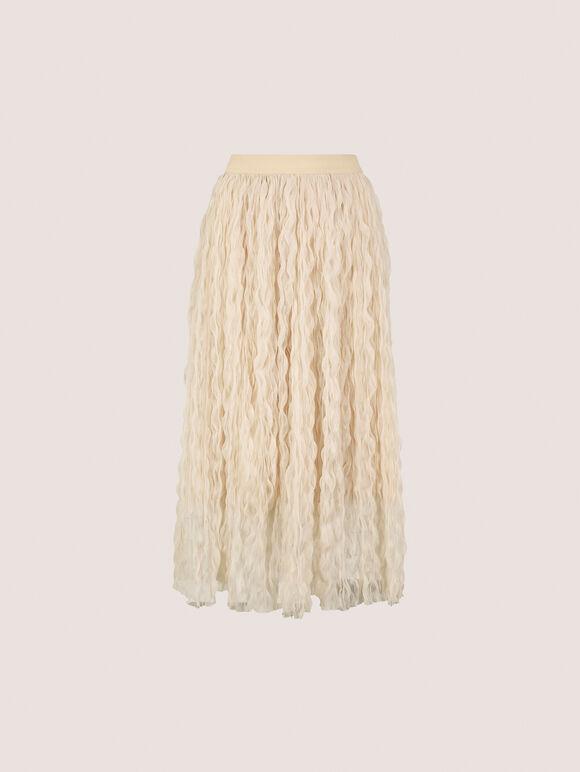 Wavy Tulle Midi Skirt, Cream, large