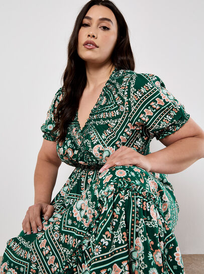 Scarf Print Smocked Maxi Dress