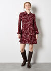 Leaf Print Shirt Mini Dress, Burgundy, large