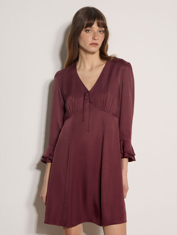 Satin Skater Mini Dress, Burgundy, large