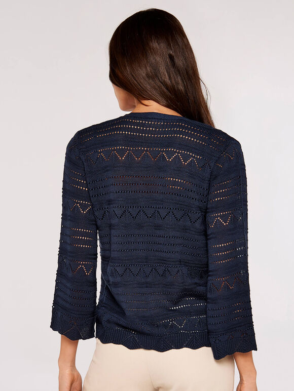 Pointelle Patterned Cardigan, Navy, large