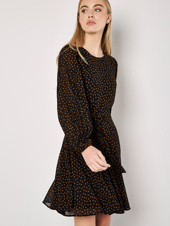 Chiffon Polka Dot Mini Dress, Black, large