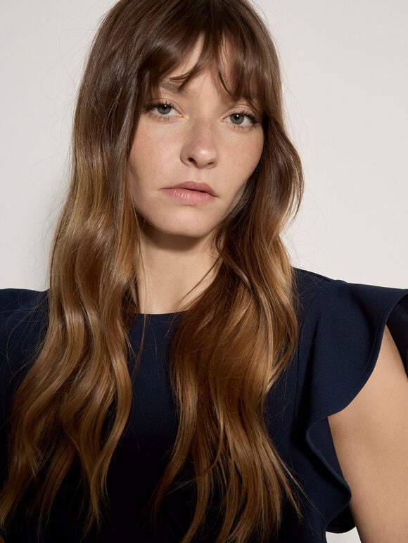 Ruffle Sleeve Jersey Jumpsuit, Navy, large