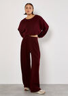 Ribbed Knit Wide Leg Trousers, Burgundy, large