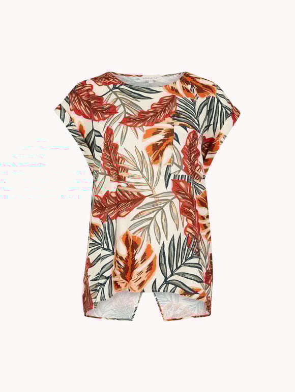 Tropical Leaf Woven T-Shirt, Khaki, large