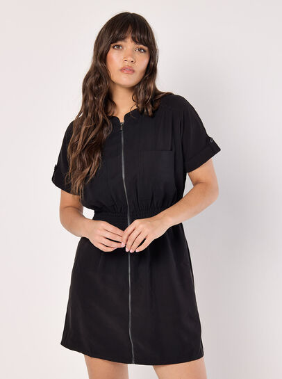 Zip-Down Utility Mini Dress