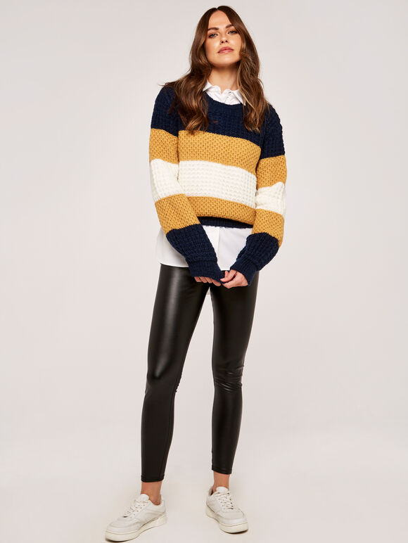 Large Stripes Chunky Knit Jumper, Mustard, large