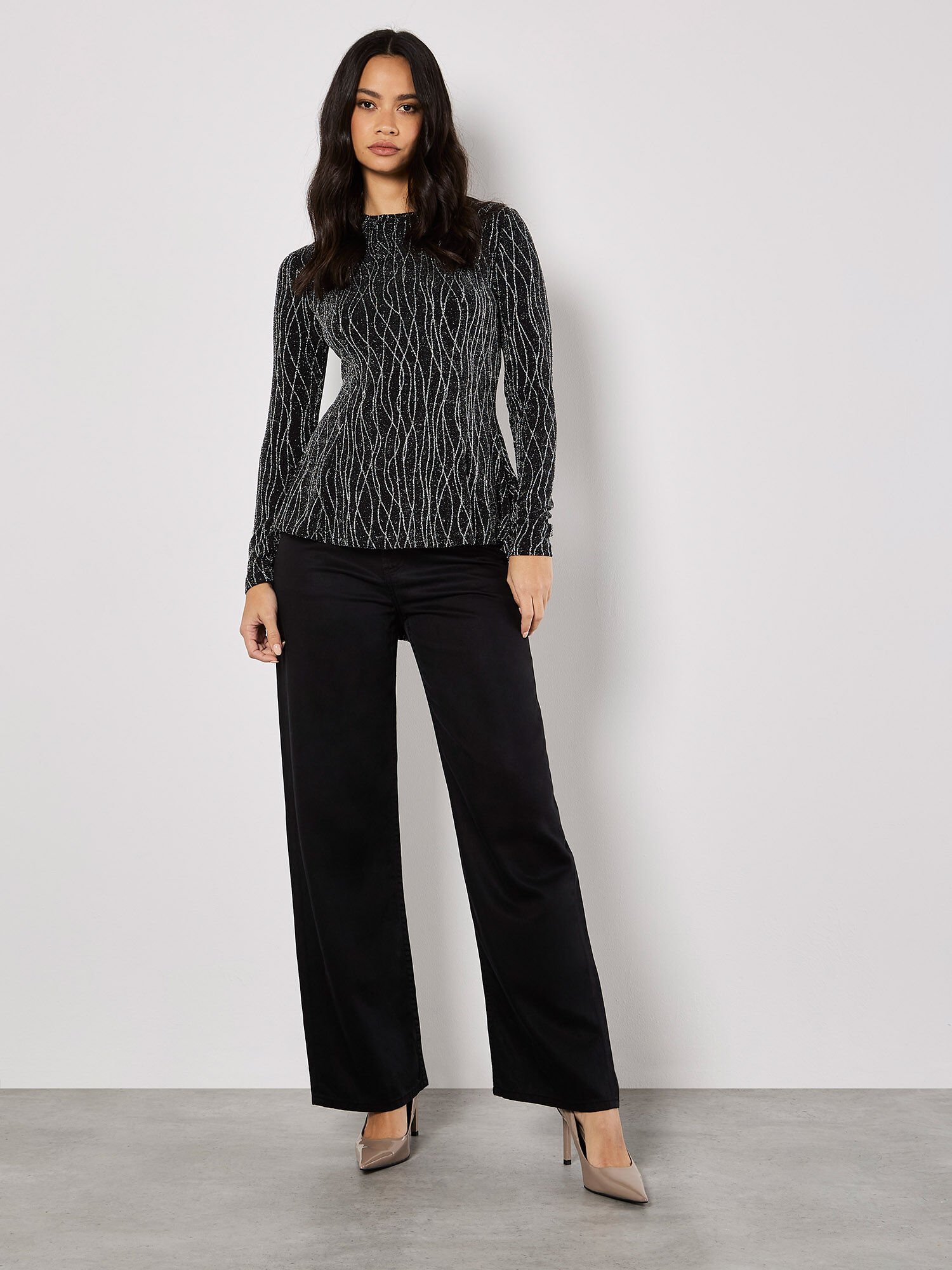 Sparkle Swirl Peplum Top Apricot Clothing