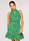 Ditsy Halter Mini Dress, Green, large