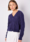 Pointelle Knitted Cardigan, Navy, large