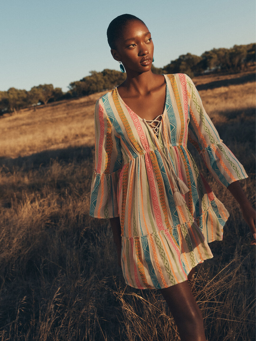 Colourful Pattern Woven Mini Dress