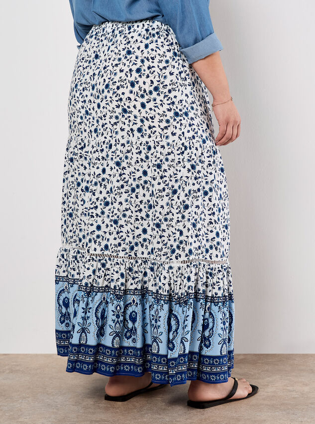 Sarasa Floral Tiered Maxi Skirt, Cream, large