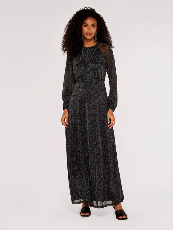Metallic Mesh Maxi Dress, Black, large