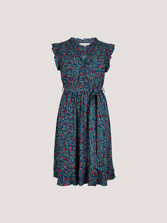 Ruffle Floral Mini Dress, Blue, large