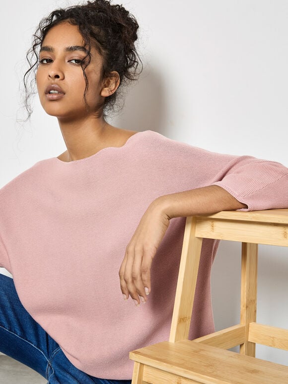 Stretch Knit Batwing Top, Pink, large