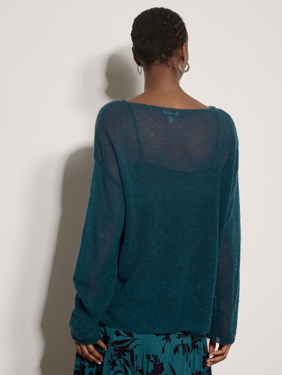 Lightweight Brushed Oversized Jumper, Teal, large