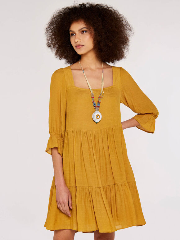Milkmaid Tiered Dress, Mustard, large