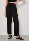 Linen Blend Cropped Trousers, Black, large