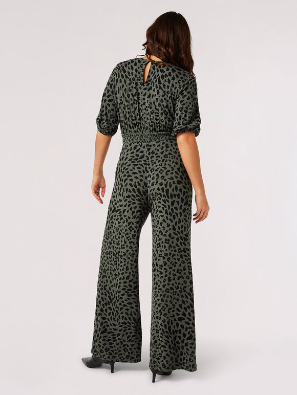 Cheetah Print Jersey Jumpsuit, Khaki, large