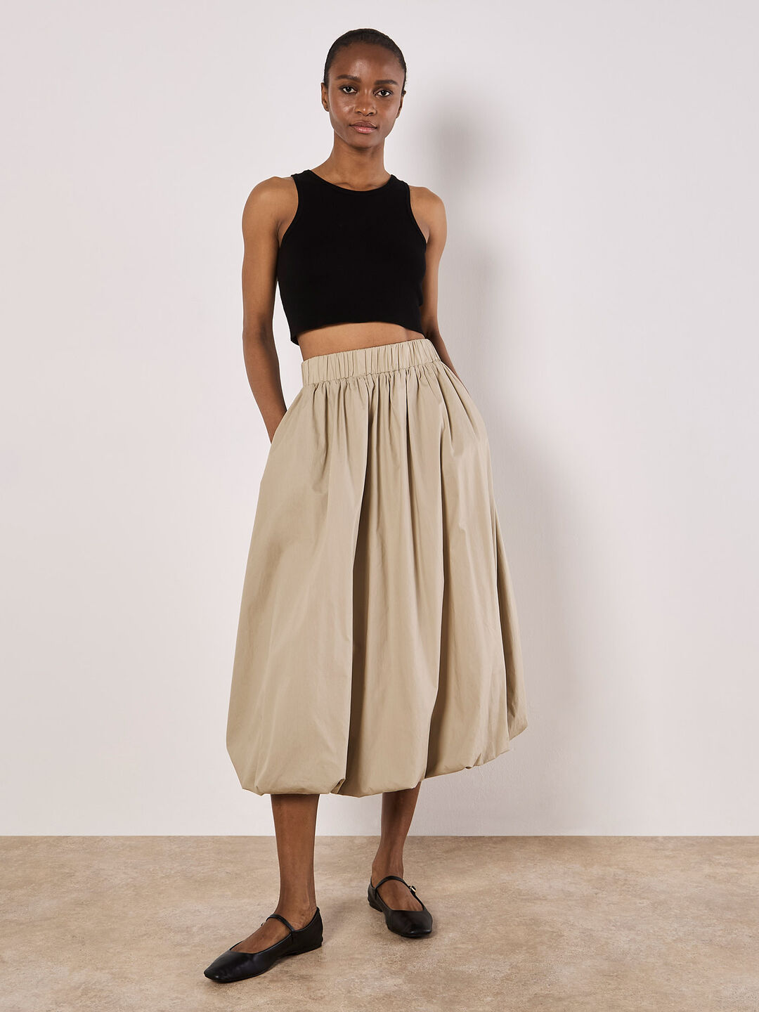 Image of Puff Hem Midi Skirt