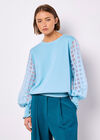 Contrast Organza Sleeves Jumper, Sky Blue, large